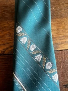 VTG Pierre Cardin 70s P Logo Green Floral Fancy Stripe Poly Silk Neck Tie - Picture 1 of 4