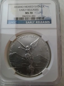 2014 MO Mexico ~ 1 Onza ~ NGC MS70 ~ Early Releases. ( Brilliant Silver ) - Picture 1 of 2