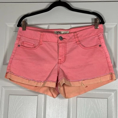 l.e.i. Women’s Ashley Low Rise Pink/Orange Cuffed Distressed Jean Shorts Size 11 - Image 1 of 4