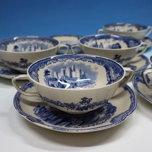 Johnson Bros England - Blue Old Britain Castles - 5 cuencos de sopa de crema, 6 forros - Imagen 1 de 7