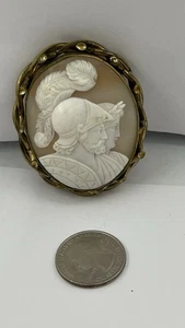 Antique Victorian Large Greek God Zeus & Hera Shell Cameo Rolled Gold Brooch - Picture 1 of 17
