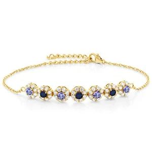 18K Yellow Gold Plated Silver Tanzanite Sapphire and Zirconia Tennis Bracelet - Picture 1 of 4
