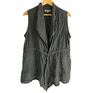 Flax Women’s Size Small 100% Linen Lagenlook Collared Drawstring Vest Coal - Picture 1 of 6