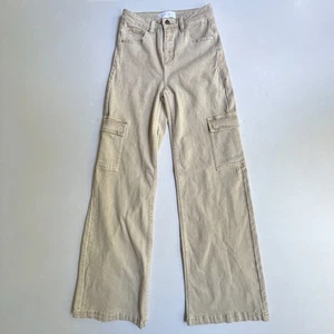 NEW Risen Los Angeles Jeans Women 26 x 32 High Rise Denim Wide Leg Cargo Tan NWT - Picture 1 of 11