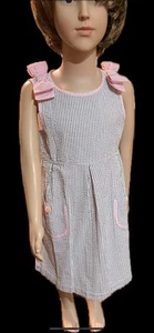 CRAZY 8 SZ6 GIRLS SWEET GRAY & WHT GINGHAM SUMMER DRESS~POCKETS~BOWS ON SHOULDER - Picture 1 of 8