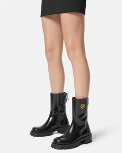 $1428 Designer VERSACE Women's Biker Medusa-plaque Back Lace Ankle Boots - Picture 1 of 10
