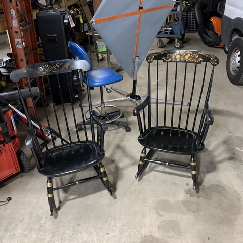 Lot of Two Antique Wooden Hitchcock Style Rocking Chairs Nichols and Stone Cover