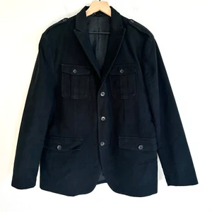 Banana Republic Jacket Mens 44R Black Military Overcoat 3 Button Closure Cotton - Picture 1 of 11