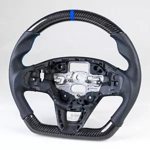 Carbon Flat Bottom Leather Blue Steering Wheel For Ford Focus Kuga 2020-2023 - Picture 1 of 3
