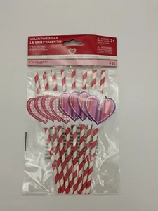 Paper Straws Red & White stripe with Heart - 8 pc - Valentines Wedding - Picture 1 of 5