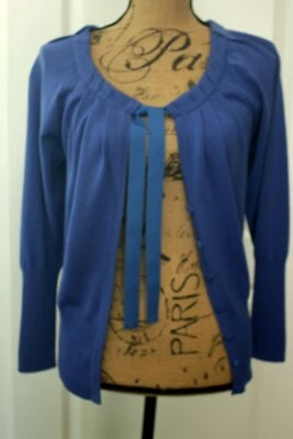 Elie Tahari Merino Wool Tie Front Blue Sweater & Sleeveless Collared Tank  SP - Image 1 of 4