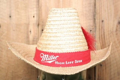Sombrero de Vaquero Vintage Plumado Miller High Life Banda Paja Stomper Talla M (se adapta a 7) Foto 1 de 4