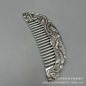 Peine Estatua Dragón Fénix Antiguo Tíbet Chino Color Plata Hecho a Mano Coleccionables - Imagen 1 de 3