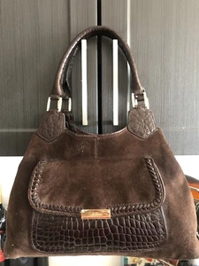 STUNNING EUC $399 Cole Haan Suede Croc Leather Shoulder Hobo Bag Brown - Picture 1 of 8