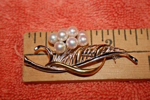Vintage Brosche oder Anhänger massiv & reines Silber & 18 Karat Gold mit 6 Perlen  - Bild 1 von 6