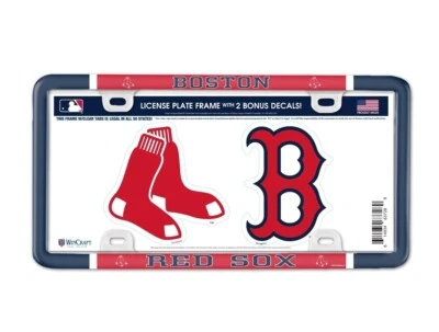 Boston Red Sox MLB Team Plastic License Plate Frame Set w/ 2 Team Logo Decals - Image 1 of 3