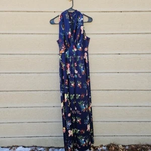 Vintage 60er Jahre Gay Gibson Maxikleid blau geblümt SIEHE MASSE - Bild 1 von 6