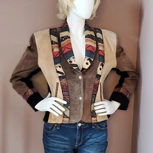 Vintage SCULLY Southwestern Mixed Media Lederjacke Gr. 14 - Bild 1 von 9