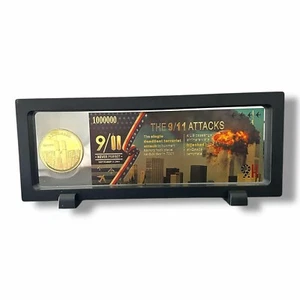 9/11 The World Trade Centre - Memorabilia Note & Coin Set In A Black Frame - Picture 1 of 7