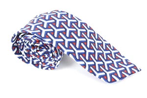SUITSUPPLY Mens Tie 148 x 8 cm Blue Red White Pattern Linen Cotton Pointed-End - Picture 1 of 7