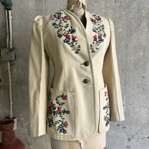 Chaqueta Abrigo Chaqueta Vintage Años 40 Lana Crema Floral Bordada Años 30 - Imagen 1 de 17