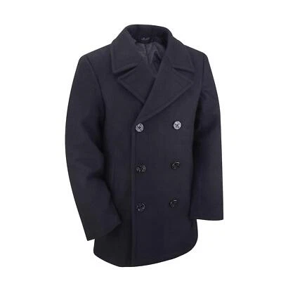 US Pea Coat Military Army Style Classic Suit Dress Uniform Wool Jacket Dark Navy - Image 1 of 4