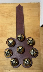 8-Bell Steel Sleigh Bells, Brown Leather Strap, Christmas Door Hanger - Picture 1 of 4