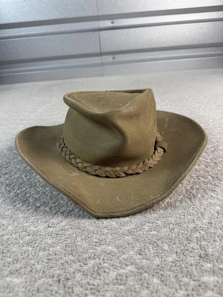 Minnetonka 帽子牛仔修身男式大号棕色真皮内陆西部 — 第 1/4 张图片