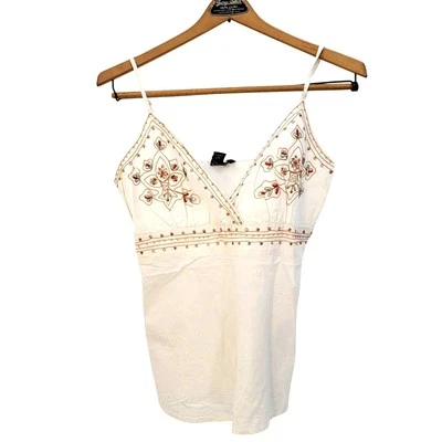 Y2K 00s babydoll coquette Fairy beads Whimsical Floral Peasant tank Top large - Image 1 of 4