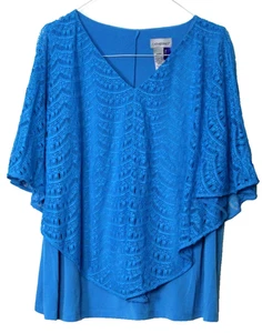 CATHERINE'S TUNIC BLOUSE ladies size 2XWP turquoise crochet lace short sleeve - Picture 1 of 5