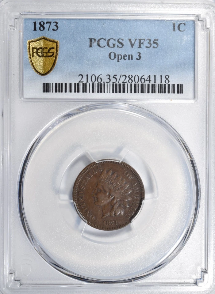 1873 INDIAN HEAD CENT ~ OPEN 3 ~ VERY BOLD "LIBERTY" PCGS VF35! - Image 1 of 4