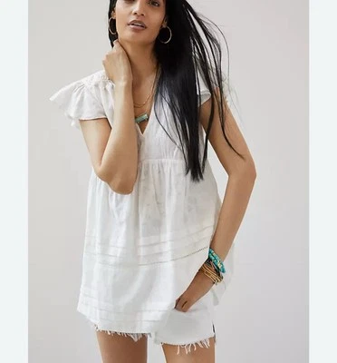 MAEVE Anthropologie XS White Textured Open Back Tunic Top Blouse Babydoll Boho - Image 1 of 4