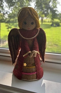 Vintage Mid Century Modern Sackleinen Jute Engel Baumspitze MCM Weihnachtsfigur 8 Zoll - Bild 1 von 4