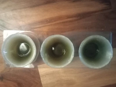 全新 Pottery Barn Laguna 磨砂玻璃有源烛台 3 件套 绿色 全新带盒 — 第 1/4 张图片