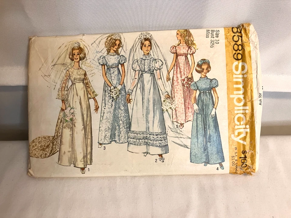 Vintage Simplicity 8589 Wedding Gown Bridesmaid Dress Pattern Size 10 - Image 1 of 1