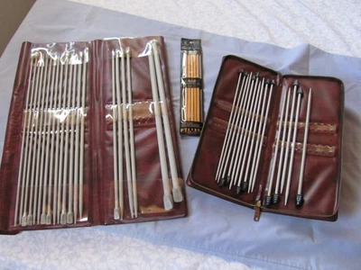 2 juegos parciales de agujas de tejer de aluminio Susan Bates vintage en estuches con extras Foto 1 de 4