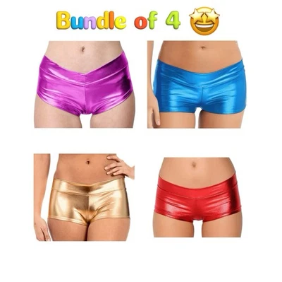 Pantalones cortos metálicos Rave Booty, ¡paquete de 4! Púrpura, azul, dorado, rojo. Talla M Foto 1 de 4
