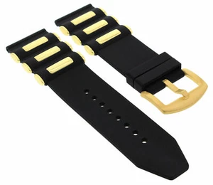 26MM SILICONE RUBBER DIVER BAND STRAP FOR INVICTA 17882 11339 19246 BLACK GOLD - Picture 1 of 4