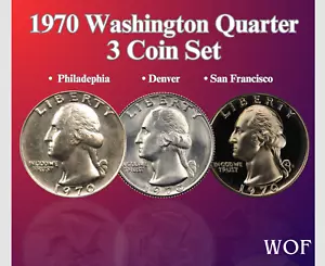 1970 P D S WASHINGTON QUARTER 3 COIN SET NEW MINT BU & MINT PROOF - Bild 1 von 3