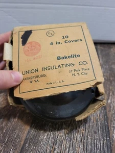 Vintage Black Bakelite 4” Round Outlet Cover 11 Lot Orig Box Union Insulating - Picture 1 of 7