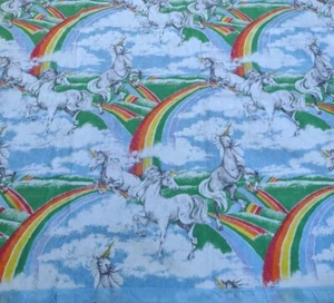 Vintage Unicorns & Rainbows Blanket 78X91" Colorful Satin Edge Made USA New - Picture 1 of 6