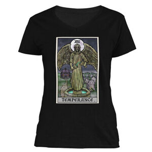 Temperance Tarot Card Shirt Women V Neck Crying Angel Gothic Halloween Clothing
