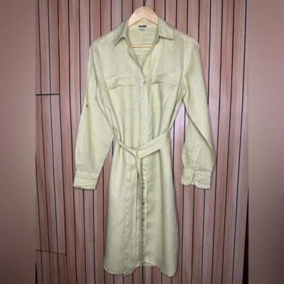 Vestido camisero de lino amarillo pálido Magashoni SP Foto 1 de 4