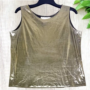 Vtg Scott McClintock Gold Metallic Shimmer Tank Top Blouse Size L Disco Glam 90s - Picture 1 of 10