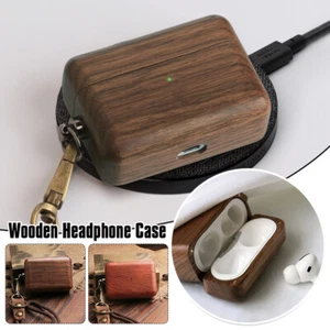 Wooden Earphone Case with Wrist Style Cowhide Lanyard Solid Headphone Cover - Bild 1 von 14