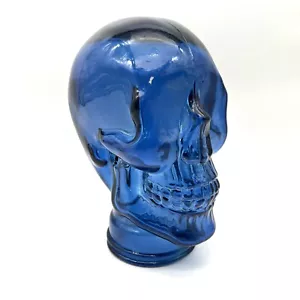 Scultura Testa Teschio Vetro Statua Anni '60 stile vintage Blu 29cm - Foto 1 di 7