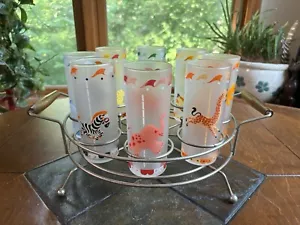 Set di 8 bicchieri trasparenti Libbey Circus Carousel Caddy Tom Collins MCM - Foto 1 di 13