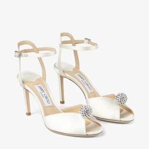 New jimmy Choo Ivory Sacora Sandals with Crystal-Embellished Sphere $995 39.5 - Picture 1 of 16