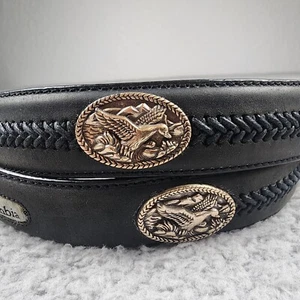 Columbia Belt Mens 34 Duck Metal Concho Braided Black Brass Hunting Bird - Picture 1 of 10