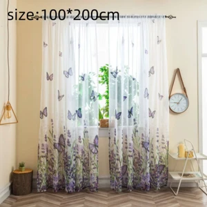 2 Panels Curtain Butterfly Lavender Screen Gauze curtain Bedroom Punching Transp - Picture 1 of 5